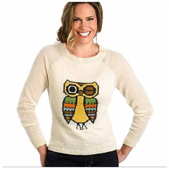 Woolrich Mohair Blend Owl winking Sweater Cream Color Size Large - Picture 1 of 8